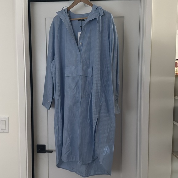 Zara oversized hooded poplin dress Size Medium NWT striped blue - Picture 5 of 8